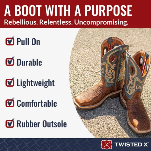 Miniatura 5 de Twisted X Botas de trabajo para hombre Lite Western de 12 pulgadas, botas de trabajo de cuero de grano completo con plantilla moldeada en X trenzado