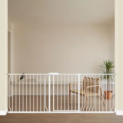 ALLAIBB - Puerta de seguridad extra ancha con montaje a presión para niños, con pasillo para niños pequeños, niños, mascotas y perros, tensión Blanco
