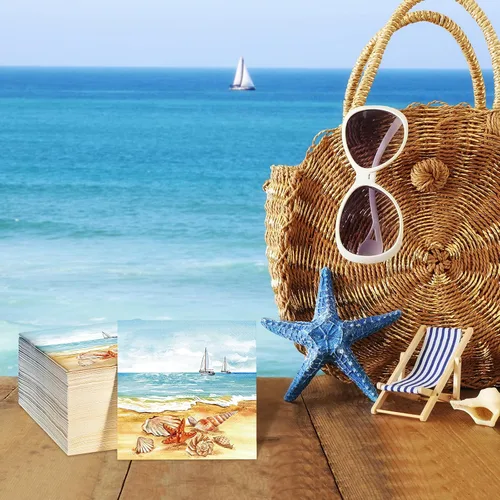 Miniatura 6 de 100 servilletas náuticas para invitados de playa de verano, 3 capas, desechables, de papel, toallas de invitados de playa, servilletas de cena