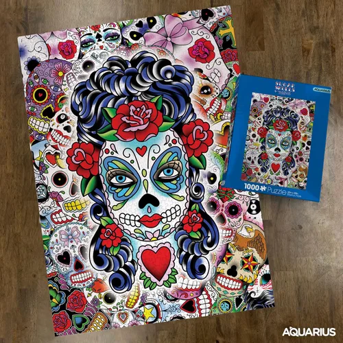 Miniatura 3 de AQUARIUS Sugar Skulls - Rompecabezas de 1000 piezas, sin deslumbramiento, ajuste de precisión, mercancía y coleccionables de Sugar Skulls