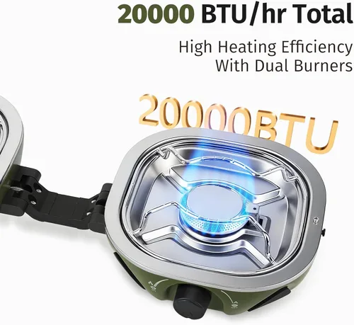 Miniatura 8 de INFOOD Estufa de camping de propano de 20,000 BTU – Estufa de gas portátil de 2 quemadores con control de llama ajustable, encendido piezoeléctrico
