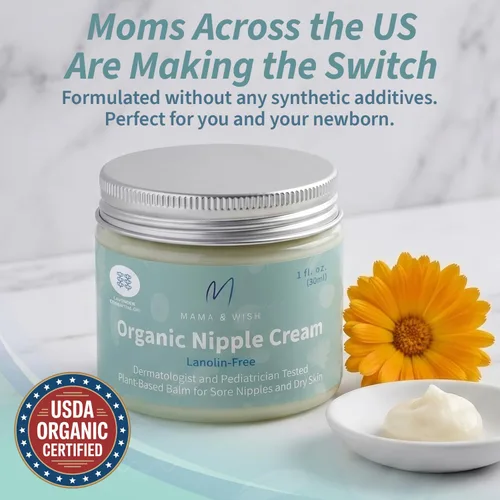 Miniatura 7 de Mama & Wish® Crema orgánica para pezones segura para la lactancia materna, bálsamo para pezones para lactancia materna, sin lanolina, esenciales