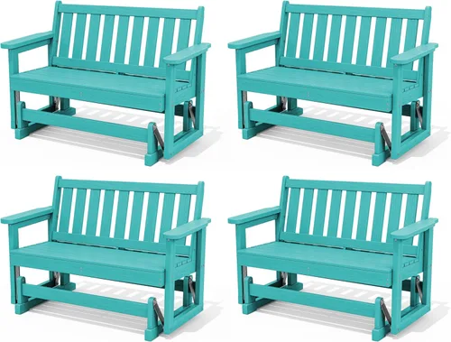 Miniatura 14 de SERWALL Silla Mecedora Deslizante para Exteriores, HDPE Resistente a Todo Clima, Sofá Biplaza para 2 Personas, Banco Mecedor para Exteriores con Gris
