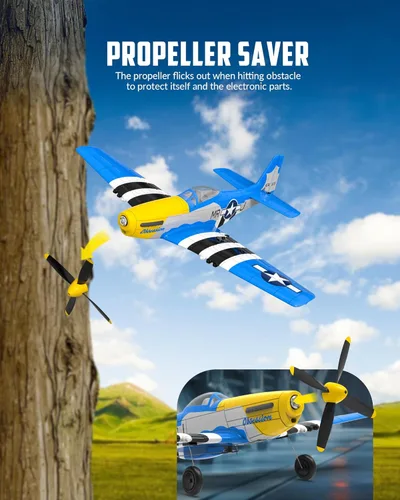 Miniatura 6 de VOLANTEXRC RC Avión P51D Mustang de 4 canales, avión de control remoto de combate RTF con giroscopio de 6 ejes, 3 modos, fácil de volar, avión Azul