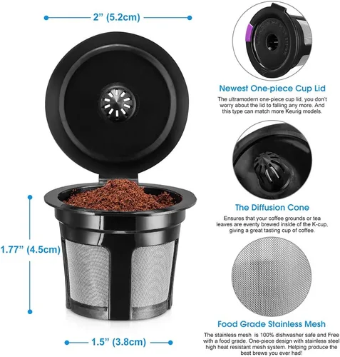 Miniatura 3 de K Cups reutilizables, filtros de café reutilizables de ajuste universal con malla de acero inoxidable de grado alimenticio, cápsulas de café