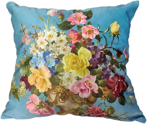 Miniatura 57 de Funda de cojín floral ligera de lujo, 18 x 18 pulgadas, pintura al óleo retro victoriana de doble cara, fondo negro, flor vibrante, funda de cojín