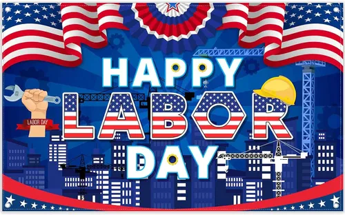 Fondo de fotografía de 72 x 43 pulgadas con texto en inglés «Happy Labor Day Photografy», banderas americanas, estrellas, rayas, fondo, trabajador,