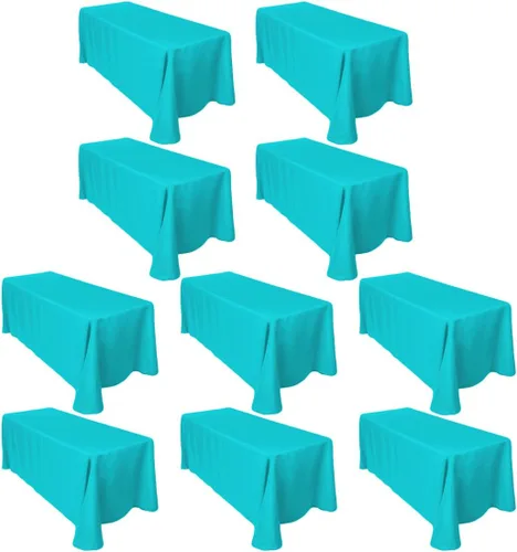 Miniatura 160 de LTC LINENS - Paquete de 2 manteles rectangulares de poliéster, de 60 x 102 pulgadas y 6 pies, color azul bebé, con caída parcial, resistentes a