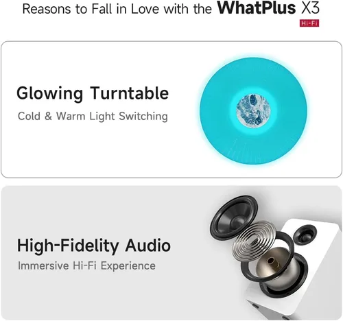 Miniatura 2 de Reproductor de discos de vinilo con iluminación ambiental LED, tocadiscos compatible con BT con altavoces incorporados y preamplificador de fono