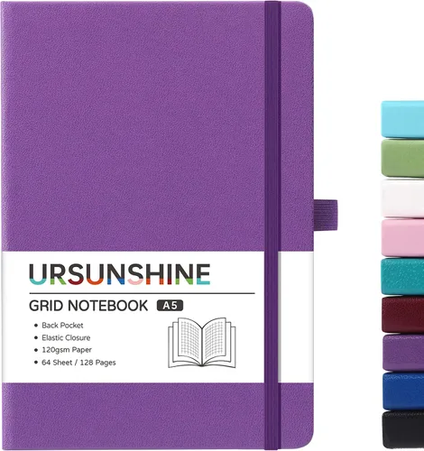 Miniatura 43 de Cuaderno punteado, diario, 5.3 x 8.26 pulgadas, tapa dura, prémium, papel grueso, doble espiral, bandas, cuero negro sintético, lazo para bolígrafo