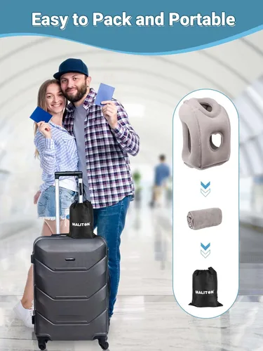 Miniatura 8 de Maliton Almohada inflable de viaje para avión cómodo para dormir para aliviar el dolor de cuello y hombros, almohada inflable de cabeza de apoyo Gris