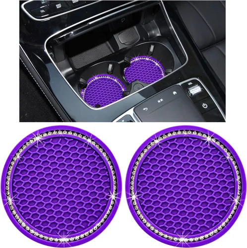 Miniatura 7 de Kewucn - Juego de 2 posavasos brillantes para automóvil, inserto de silicona con diamantes de 7 cm para portavasos de automóvil, almohadilla de goma
