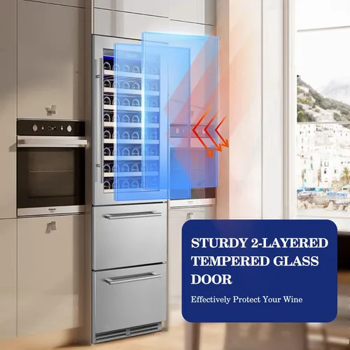 Miniatura 6 de BODEGA Refrigerador de vino y bebidas, enfriador de vino de doble zona 2 en 1 de 24 pulgadas, enfriador de bebidas integrado o independiente, luz