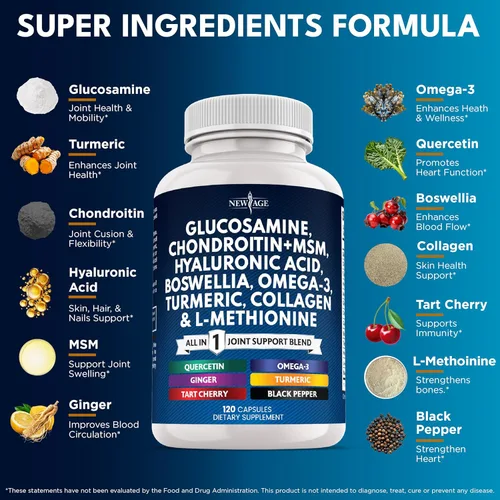 Miniatura 2 de Condroitina de glucosamina, MSM, curcumina de cúrcuma, colágeno, ácido hialurónico, Omega 3 - Suplemento de salud para hombres y mujeres - 240