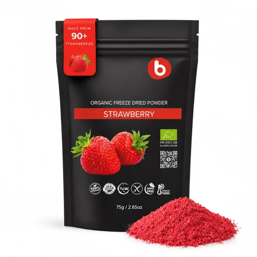 Polvo de fresa liofilizado orgánico de fresas orgánicas liofilizadas – Rico en fibra, para batidos, hornear y colorante natural de alimentos rosa –