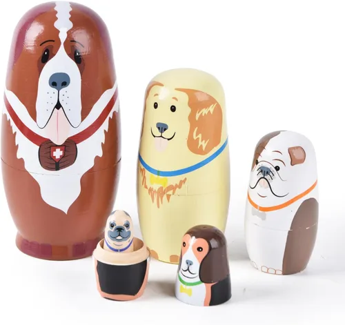 Miniatura 14 de Muñecas rusas "matrioskas", 5 unidades, 15 cm de alto, diseño de animales, huevos de Pascua, juguetes de anidación, muñecas de madera hechas a mano