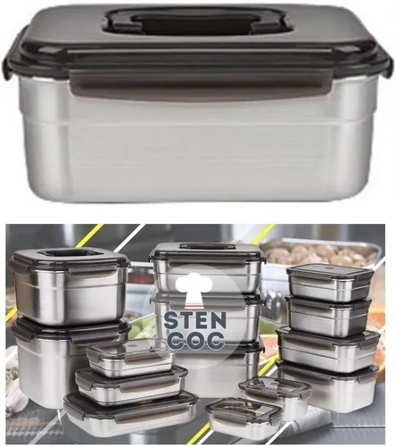 Miniatura 3 de STENCOC - Contenedor de almacenamiento de alimentos de acero inoxidable, rectangular, sin BPA, hermético, a prueba de fugas