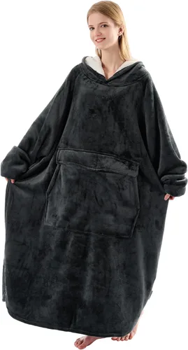 Miniatura 28 de Krifey Manta con capucha de sherpa de gran tamaño como regalo de cumpleaños para mamá, mujer, novia, hombre, acogedora sudadera con bolsillo gigante
