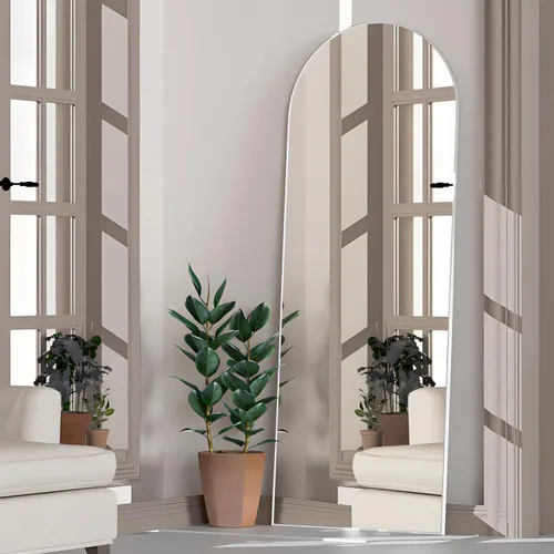 Miniatura 6 de Espejo de cuerpo entero de 56"x16", espejos arqueados de piso con soporte, espejo arqueado de cuerpo completo para pararse o inclinarse, color Blanco