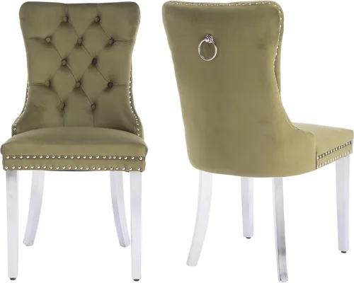 Miniatura 35 de Juego de 2 sillas de comedor modernas de mediados de siglo, sillas de cocina tapizadas de terciopelo beige, sillas de cocina y comedor, patas
