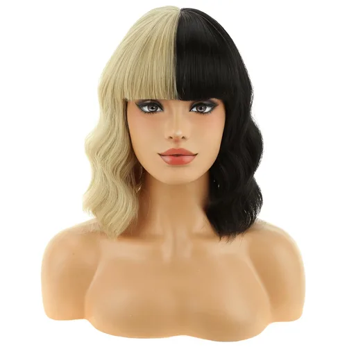 Miniatura 26 de BERON 14 Inches Ash Blonde Wig with Bangs Short Curly Wig Short Ash Blonde Bob Synthetic Wigs for Women Daily Halloween Party or Cosplay Hairnet
