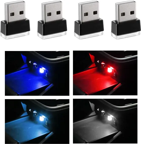 Miniatura 10 de 4 PCS Lámpara de Atmósfera Interior de Coche LED USB, Mini Luz Nocturna LED Portátil, Kit de Iluminación Ambiental de Maletero con Interfaz USB