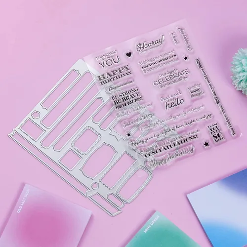 Miniatura 5 de Sucrain 2 troqueles de metal troquelados y sellos de silicona transparente, para hacer tarjetas, papel, manualidades, álbumes de recortes