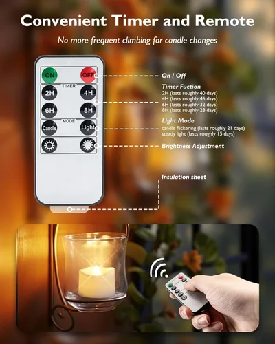 Miniatura 4 de Homemory - Paquete de 12 velas de té LED con temporizador a control remoto, más de 400 horas de parpadeo, velas sin llama con pilas para iluminación