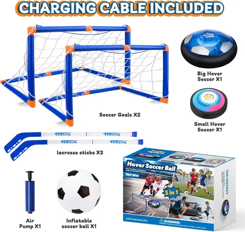 Miniatura 7 de Nazano Pelota de fútbol Hover 3 en 1, juego de hockey para niños pequeños con luces LED, juguetes para interiores y exteriores para niños, regalo