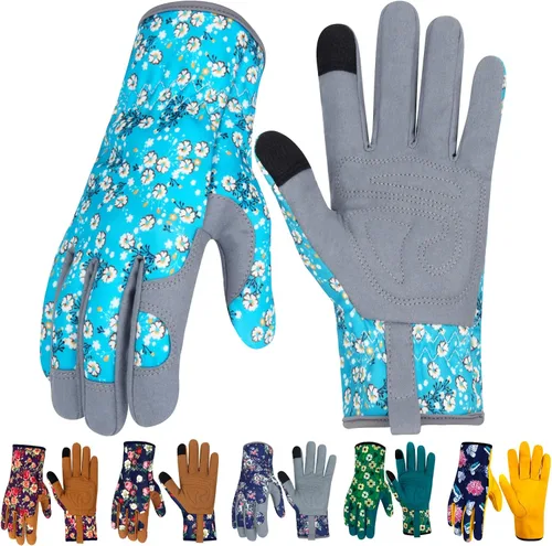 Miniatura 41 de Guantes de Jardinería de Cuero MERTURN para Mujeres, Guantes de Jardín a Prueba de Espinas, Guantes de Trabajo Compatibles con Pantalla Táctil, Azul