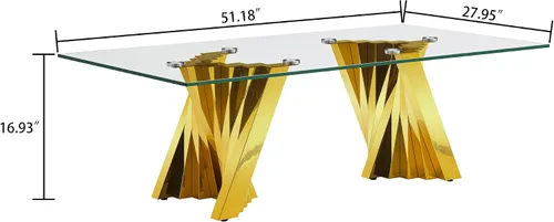 Miniatura 209 de Mesa de centro de cristal de lujo, mesa de centro de sofá de 47 pulgadas con marco de acero inoxidable dorado y parte superior de vidrio negro, mesa