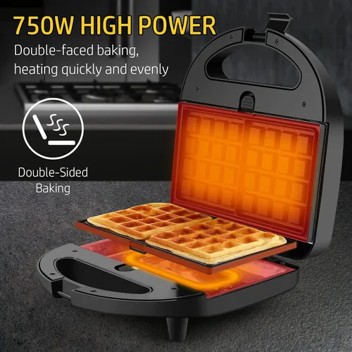 Miniatura 2 de OSTBA Sandwichera 3 en 1 con platos extraíbles, prensa Panini, waflera, antiadherente, parrilla de desayuno compacta de 750 W para sándwiches