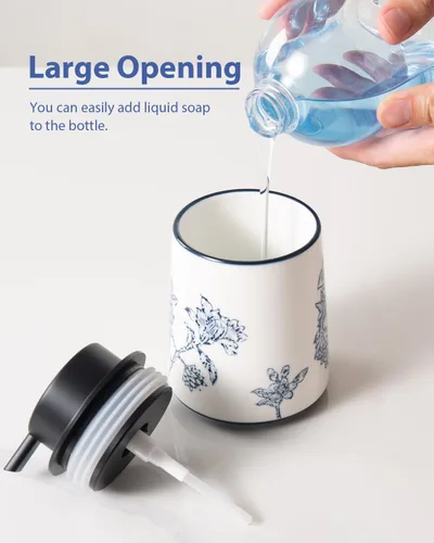 Miniatura 3 de Dispensador de jabón de manos para baño, dispensador de loción de cerámica, accesorios de baño chinoiserie, flores y ramas azules y blancas