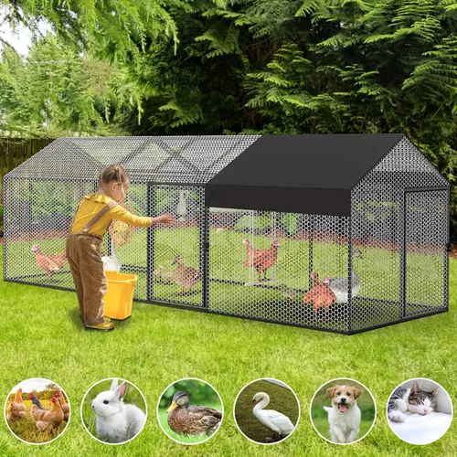 Miniatura 7 de Gallinero de metal para 8-12 pollos de 118 x 40 x 40 pulgadas, corrida grande para patio con cubierta, jaula portátil para aves de corral