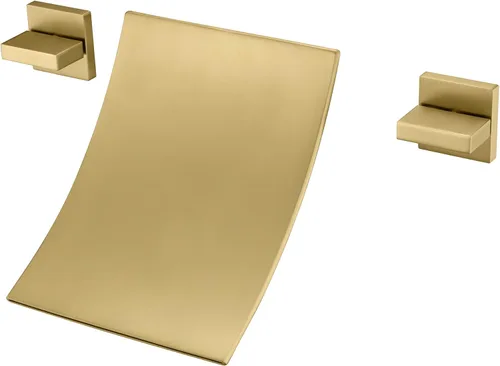 SUMERAIN Grifo de bañera de cascada de alto flujo de montaje en pared Llenador de grifo de bañera de dos manijas acabado dorado cepillado