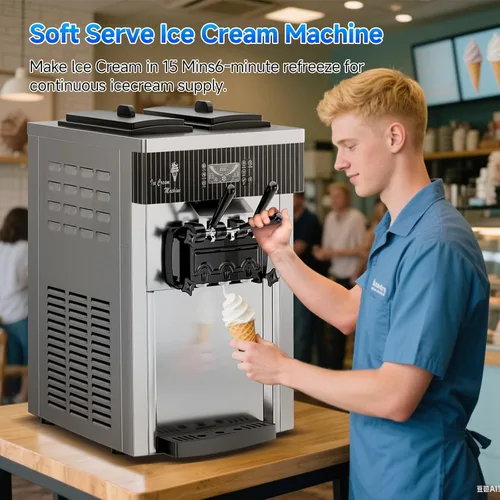 Miniatura 8 de Máquina de Helado de Servicio Suave, Rendimiento de 28 QT/H, 2450W, Máquina de Helado Comercial de Encimera con Tolva de 2x6L, 3 Dispensadores