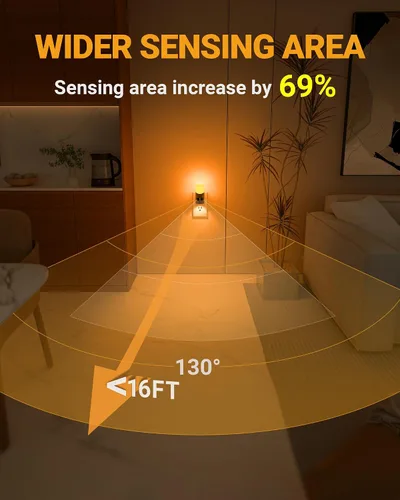 Miniatura 3 de LyrIDZ - Luz nocturna ámbar con sensor de movimiento, luz nocturna enchufable regulable de 1 a 150 lm para interior, para dormitorio, baño, pasillo