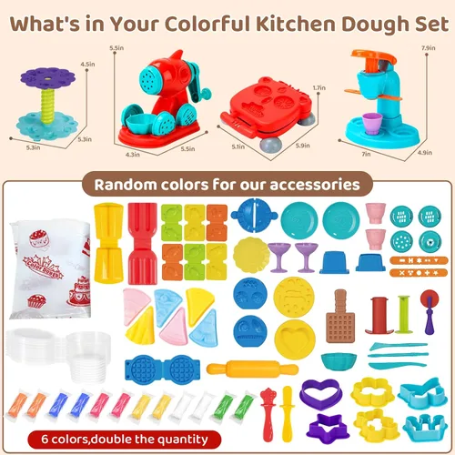 Miniatura 7 de Aprilwolf 75 PCS Juegos de Masa 4 en 1 para Niños de 3-4-8 Años, Kit de Herramientas de Masa para Manualidades de Arte, Juego de Helados Máquina