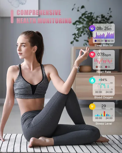 Miniatura 3 de Monitor de actividad física, reloj inteligente para mujeres y hombres con monitor de frecuencia cardíaca, presión arterial, oxígeno en sangre