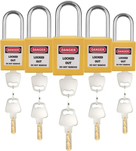 Miniatura 13 de Juego de 5 cerraduras de bloqueo con llave negra, 2 llaves por cerradura, candados de seguridad compatibles con OSHA para kit de etiqueta de bloqueo