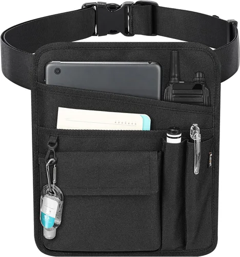 Likesing Delantal de servidor, delantal de servicio con bolsillos para camarera, bolsa de herramientas de cintura para camarero con cinturón Negro