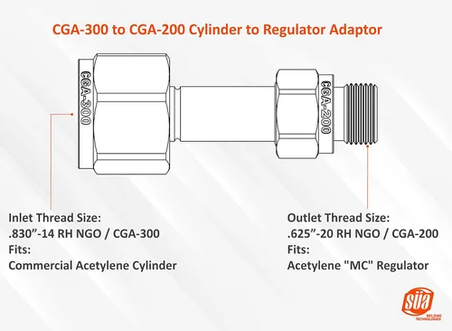 Miniatura 2 de SÜA - Adaptador de acetileno - CGA-300 (Cilindro comercial) a CGA-200 (Regulador MC de tamaño)