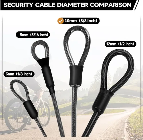 Miniatura 2 de Cable de bloqueo de bicicleta, cable de seguridad resistente de 0.394 in de grosor/4 pies de largo, con bucles, recubierto de vinilo, resistente a