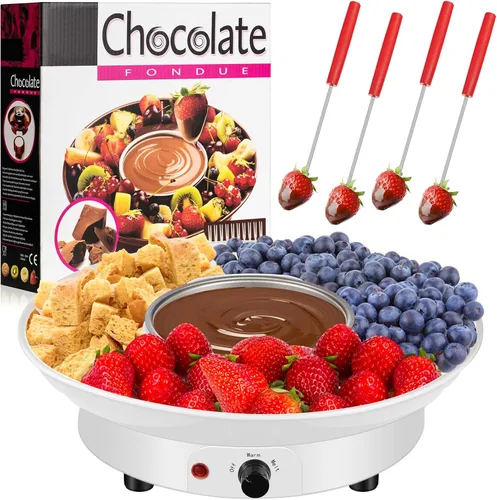 Juego de ollas de fondue eléctricas Lallisa, kit de fondue de chocolate, máquina de fondue eléctrica, bandejas desmontables para servir con 4 Blanco