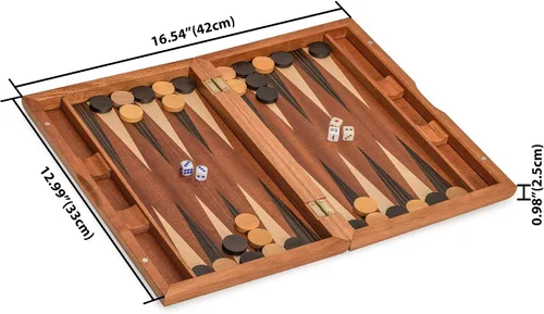 Miniatura 6 de Set de juego de backgammon lacado con incrustaciones de madera en blanco y negro, 13 pulgadas (versión inglés)