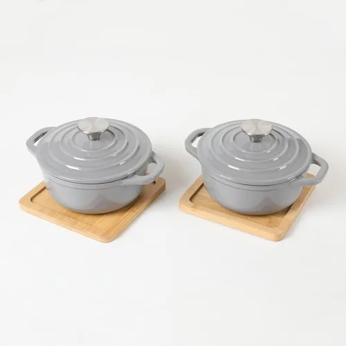 Miniatura 10 de HAWOK Mini horno holandés de hierro fundido, diámetro 5.51 pulgadas, 23 onzas, con bandeja de bambú, juego de 2, pre-sazonado