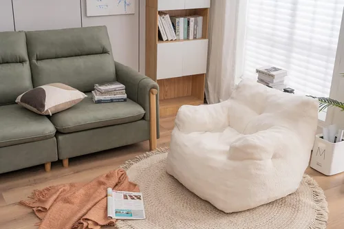 Miniatura 7 de Beanbags - Silla puff ultra suave de tela de peluche para adultos y niños, cómoda silla de ocio para dormitorio, sala de estar, apartamento, marfil