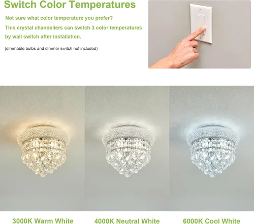 Miniatura 3 de Lámpara de Araña de Cristal de 3 Luces Empotrada en el Techo para Sala de Estar, Comedor, Dormitorio, Vestíbulo, Entrada, Pasillo, Armario, Baño