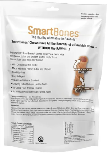 Miniatura 2 de SmartBones Twistz relleno con mantequilla de maní, 6 unidades, masticables sin piel cruda para perros, sin conservantes artificiales ni sabores