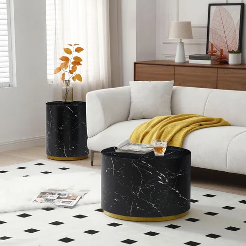 Miniatura 4 de KEVINSPACE Mesa auxiliar redonda pequeña para sala de estar, mesa auxiliar circular de madera, mesita de noche para apartamento, dormitorio, Ø 23.4